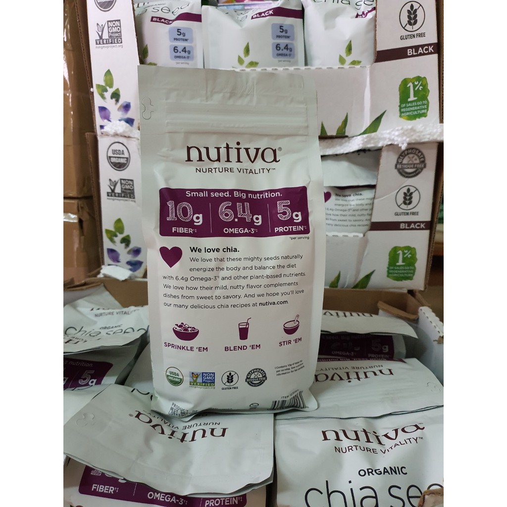 [Mã GROSALEHOT giảm 8% đơn 250K] Hạt Chia đen Nutiva Hữu Cơ - Chia Seed Organic Nutiva 1,36kg ( hàng nội địa Mỹ)