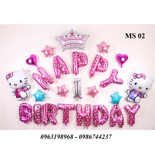 Set Bóng Trang Trí Sinh Nhật Hình Hello Kitty (Tặng bơm + băng dính)