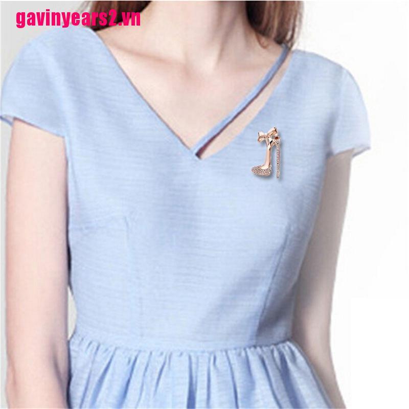Ghim Cài Áo Mạ Vàng Hình Giày Cao Gót Đính Đá Nhân Tạo Thời Trang 2