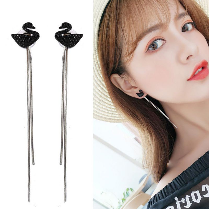 Khuyên tai chuỗi mạ bạc đính đá pha lê