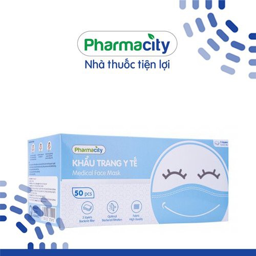 Khẩu trang y tế 3 lớp màu xanh Pharmacity (50 cái/hộp) | BigBuy360 - bigbuy360.vn