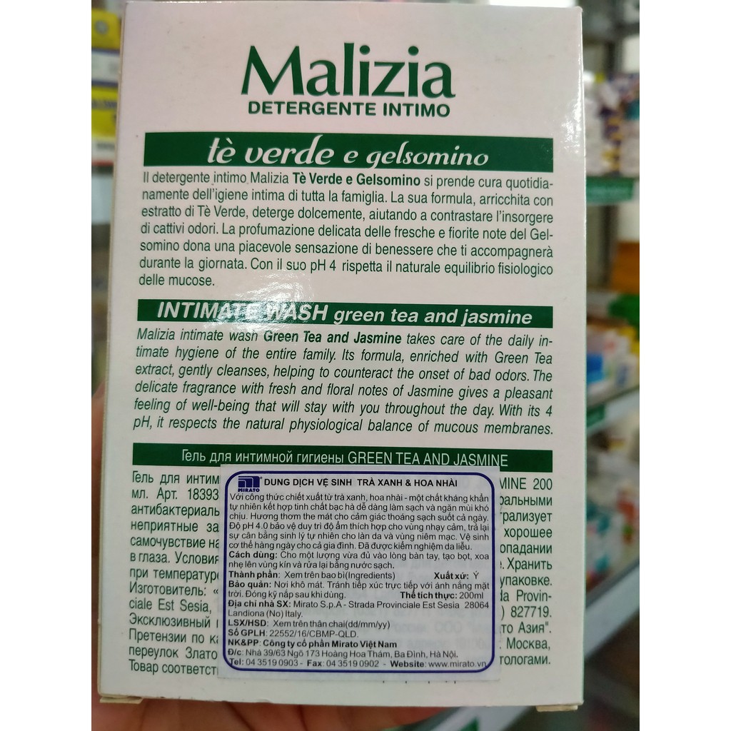 Dung dịch vệ sinh phụ nữ chiết xuất từ trà xanh và hoa nhài MALIZIA