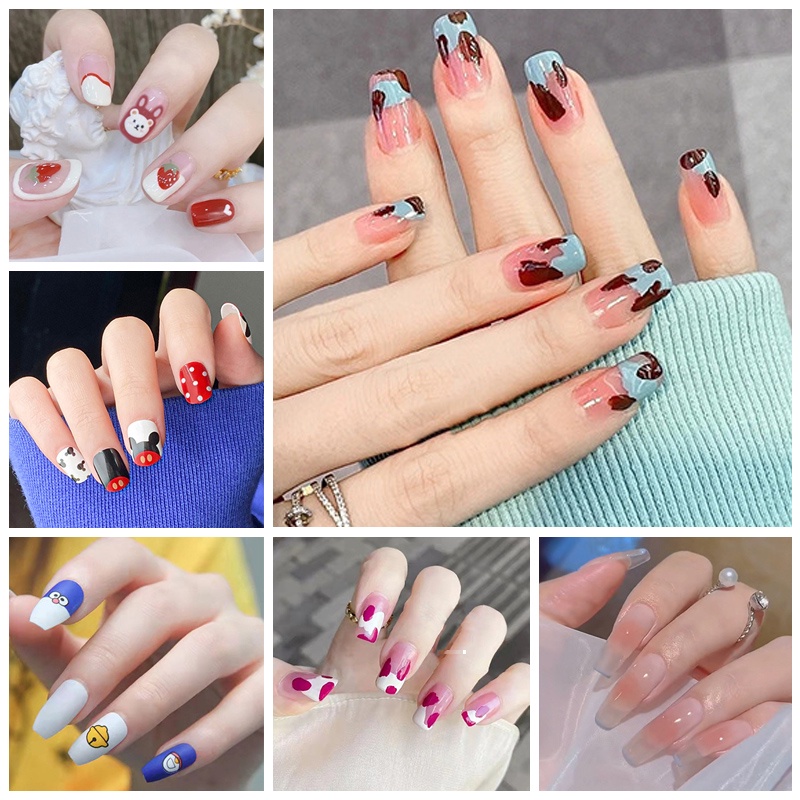 [Hàng mới về] Hộp 24 móng tay giả che phủ toàn móng phong cách thời trang kèm keo dán R261-R280<br>