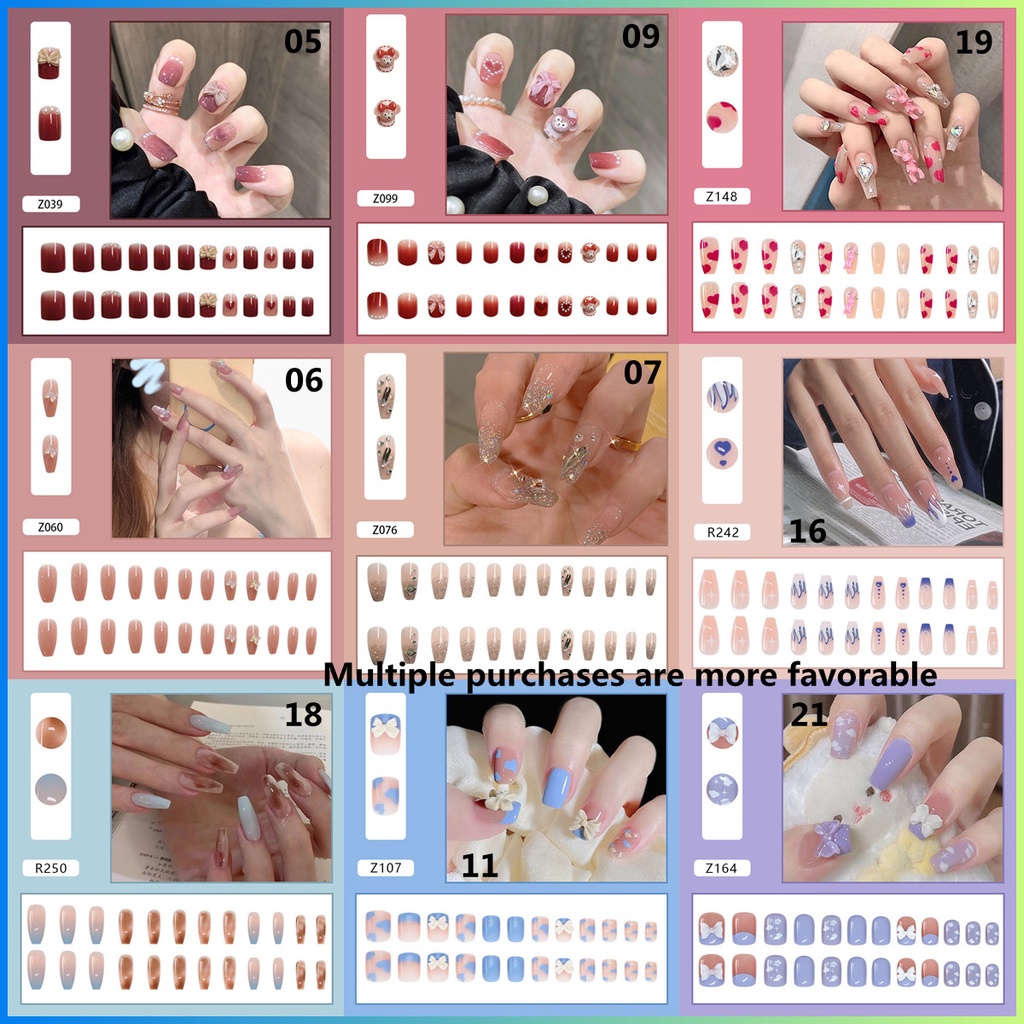 [Hàng mới về] Set 24 móng giả dáng dài đính hình bướm trong suốt và đá sang trọng thanh lịch cho nữ