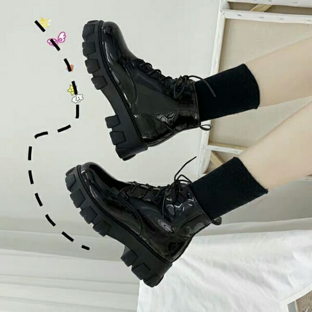 (sẵn size 39)Giày da ulzzang cổ cao đế cao | BigBuy360 - bigbuy360.vn