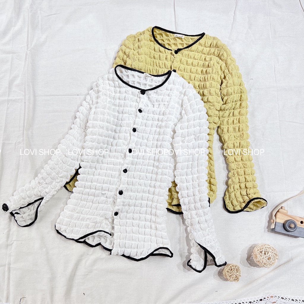 Áo xốp cổ tròn tay loe thiết kế sang chảnh phong cách Hàn Quốc