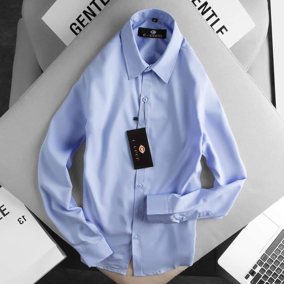 Áo sơ mi nam dài tay đẹp C.GOOD vải lụa chéo cao cấp hạn chế nhăn, form slimfit, trơn 5 màu thanh lịch, hiện đại