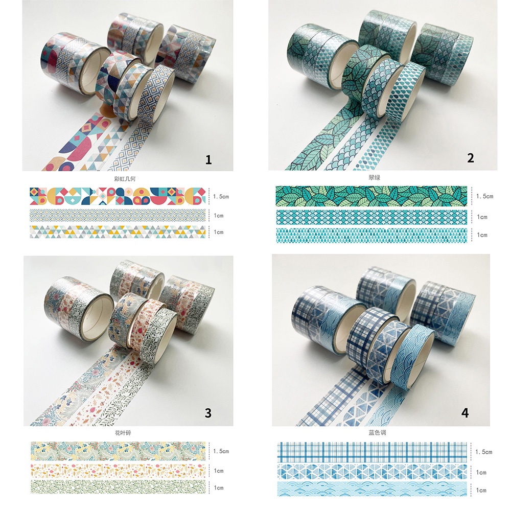 3 Cuộn Băng Keo Washi Phong Cách Vintage Dùng Trang Trí Sổ Tay DIY