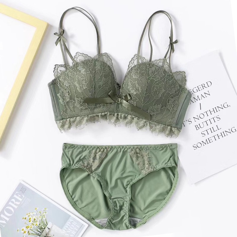 Set áo lót ren đính nơ không gọng tùy chỉnh kích cỡ + quần lót thời trang cho nữ