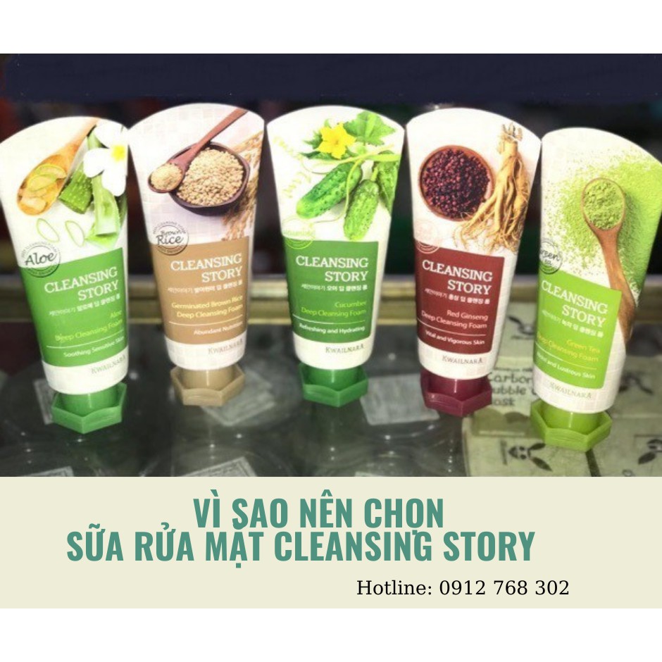 Chính hãng Sữa rửa mặt Cleansing Story Hàn Quốc 120g chiết xuất lô hội, dưa leo, trà xanh, gạo nâu, nhân sâm