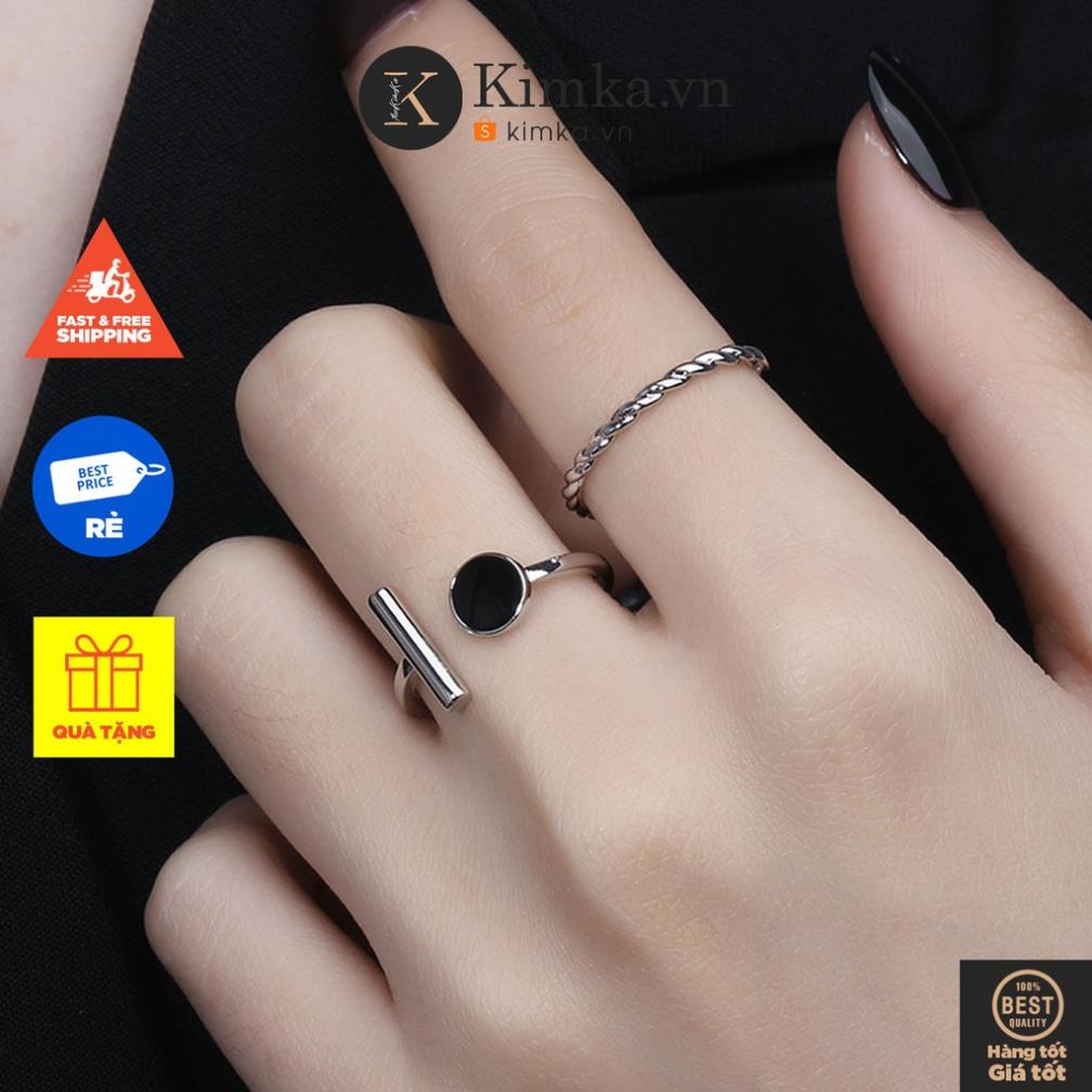 (0120) Nhẫn Hình Học Có Thể Điều Chỉnh Kích Cỡ Mặt Tròn Đen Nổi Bật
