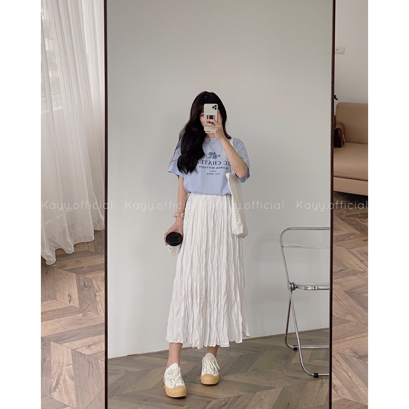 chân váy nhăn mềm trơn