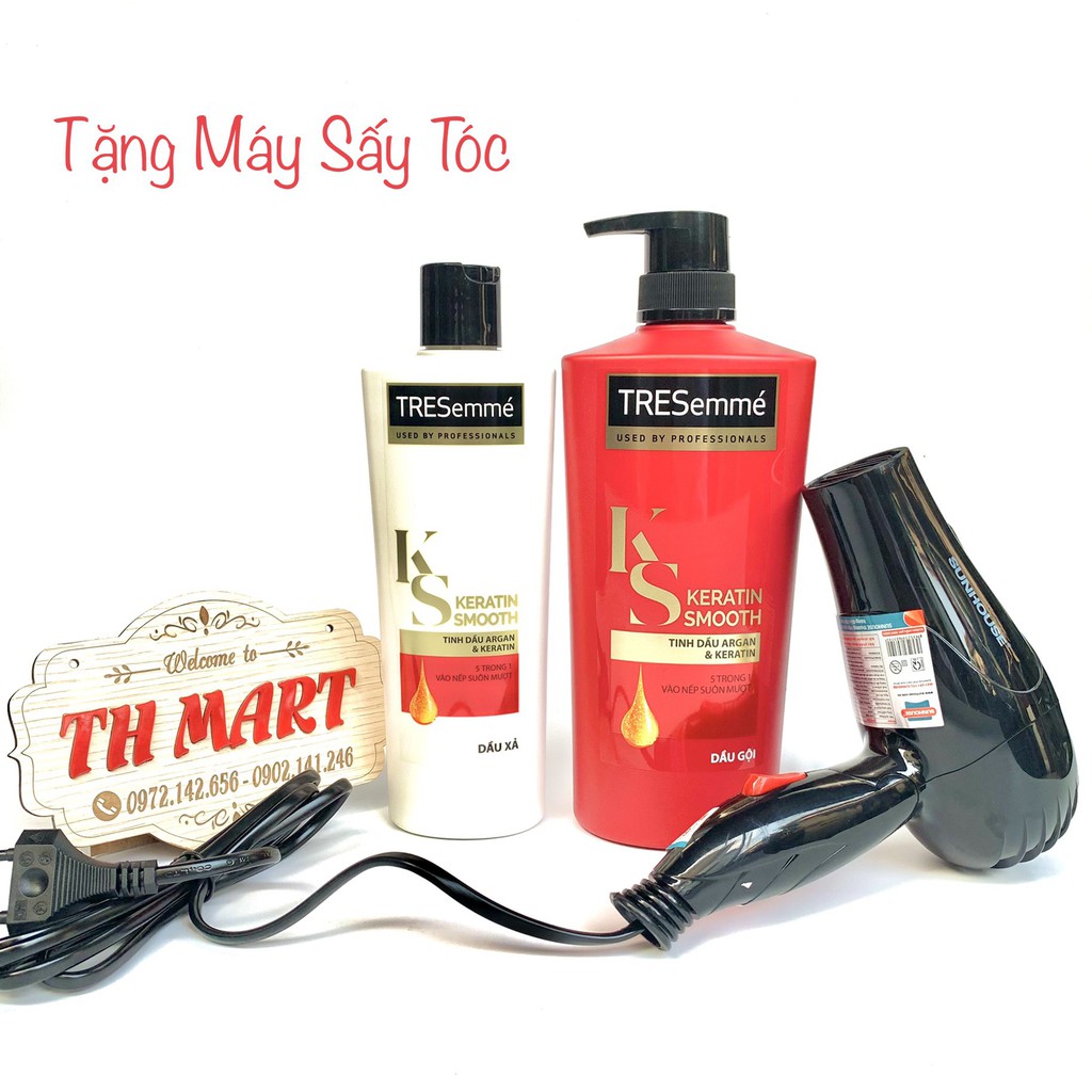 Combo Dầu gội đầu 640g và Dầu xả 340g TRESemmé Keratin Smooth vào nếp suôn mượt (Tặng máy sấy tóc) | BigBuy360 - bigbuy360.vn