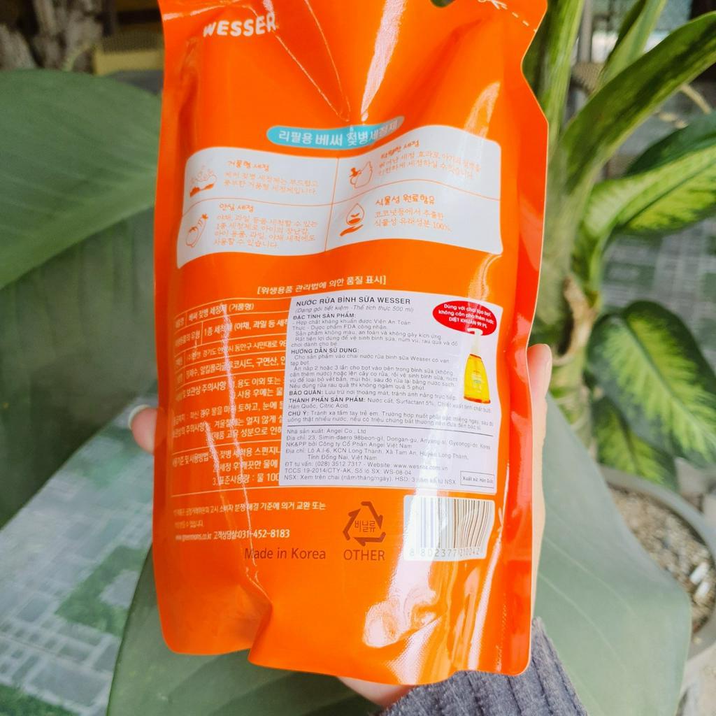 NƯỚC SÚC GÓI BÌNH SỮA WESSER CHAI VÀ TÚI 500ML