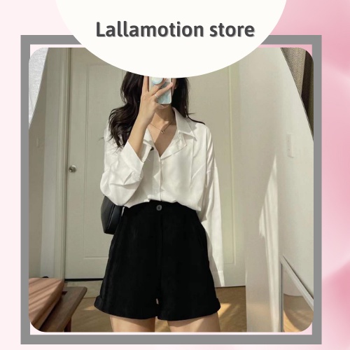Áo sơ mi nữ trơn basic form rộng lụa hàn kiểu dài tay ulzzang vintage hàn quốc trơn Lallastore 37 | BigBuy360 - bigbuy360.vn