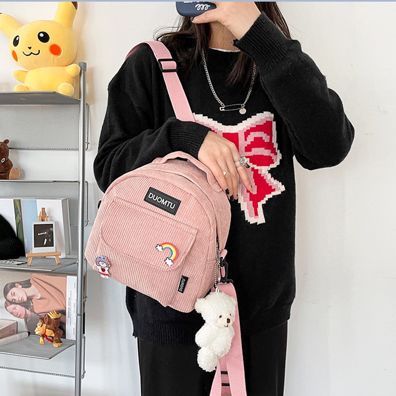 Balo Nữ Đeo Vai Nhiều Ngăn Túi Vải Nhỏ Vải Nhung Du Lịch 4 Màu