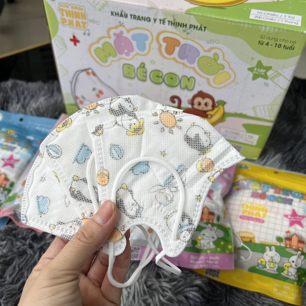 Khẩu Trang Cho Bé Mặt Trời Bé Con (Túi 10 Cái) Khẩu Trang Tịnh Phát Dùng 1 Lần, 3 Lớp, Họa Tiết Dễ Thương Từ 2-9 Tuổi