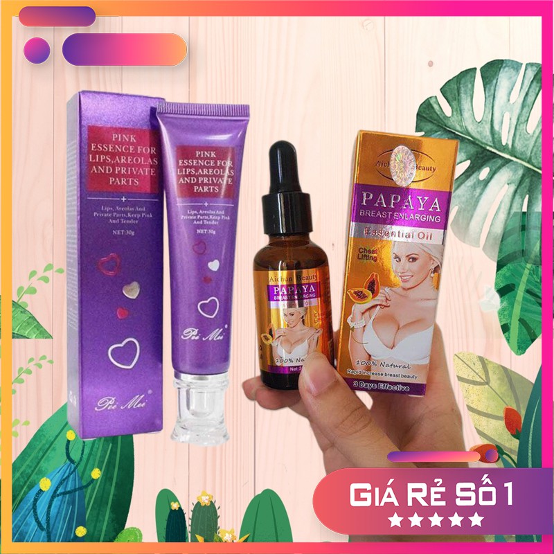 [BÁN LỖ XIN ĐÁNH GIÁ] Combo 2 Sản Phẩm Tinh Dầu Nở Ngực Papaya + Chống Thâm Môi, Làm Hồng Nhũ Hoa, V