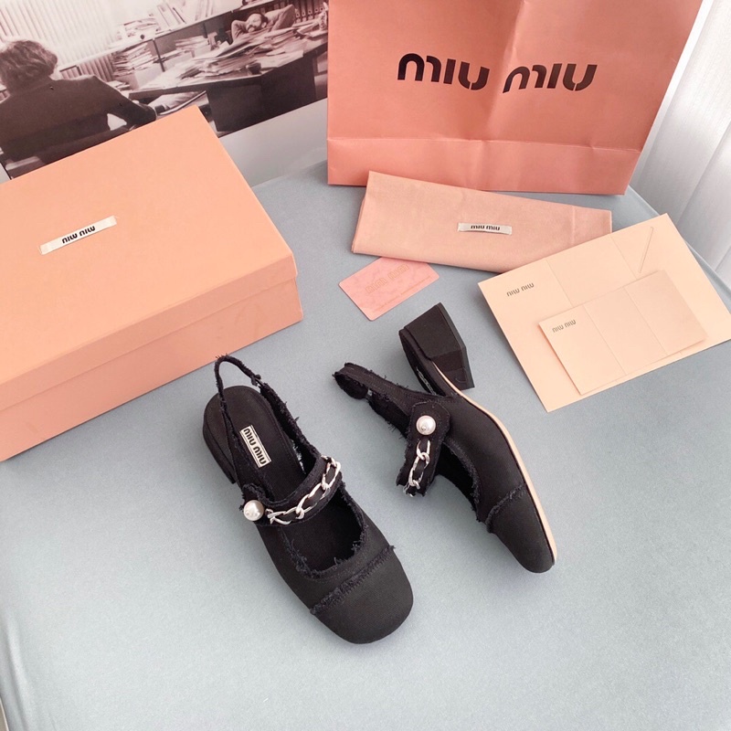 Giày nữ gót cao 4cm/7cm quai đính ngọc tr mẫu mới 2022 thương hiệu MiuMiu cao cấp