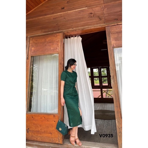 Váy đũi xoắn eo xẻ tà 3 màu cho nữ