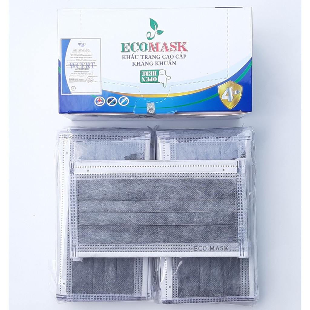 50 cái khẩu trang y tế 4 lớp than hoạt tính kháng khuẩn  Cao Cấp  (Màu xám đen - 50 cái/1 hộp )