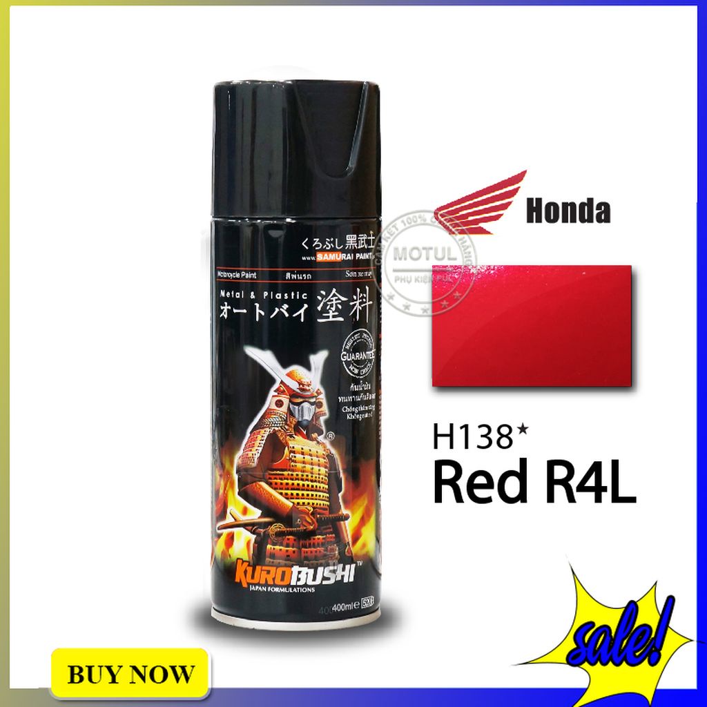 Combo 4 sơn Samurai màu đỏ r4l (gồm h138 - UCH210 - K1K - 3/124 - Giấy nhám P800)