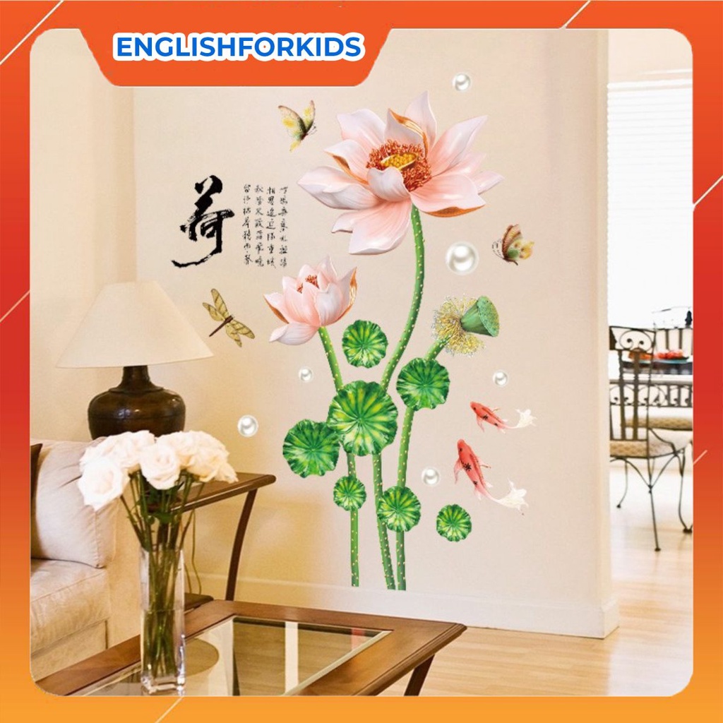 decal dán tường hoa sen đá đẹp