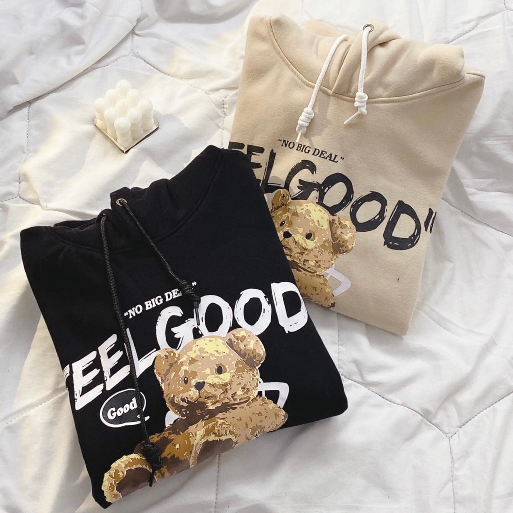 Áo Hoodie Nỉ Lót Bông form rộng Gấu Feel Good Unisex phong cách Ulzzang - Gin Store