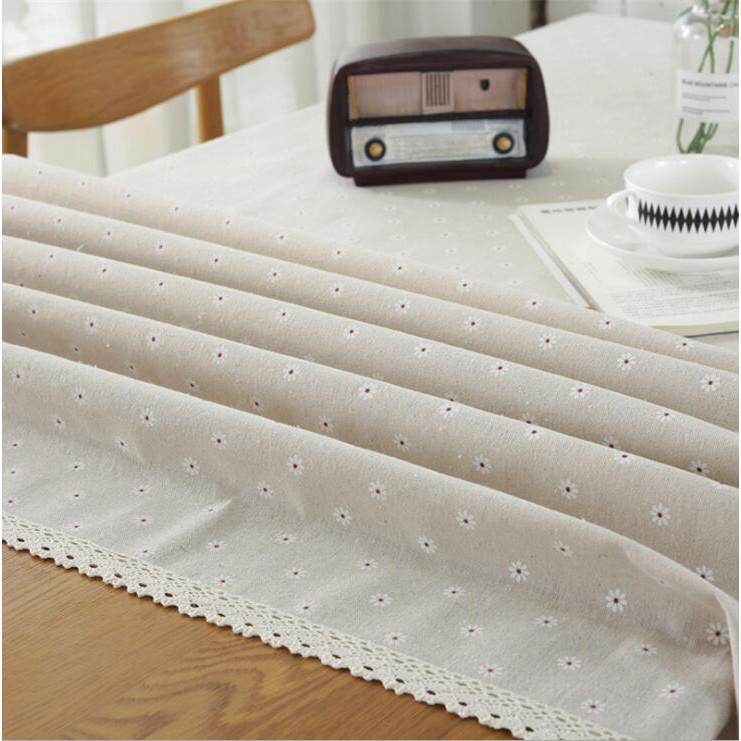 Khăn trải bàn cotton lanh chống bụi in họa tiết hoa cúc phong cách Bắc Âu sang trọng