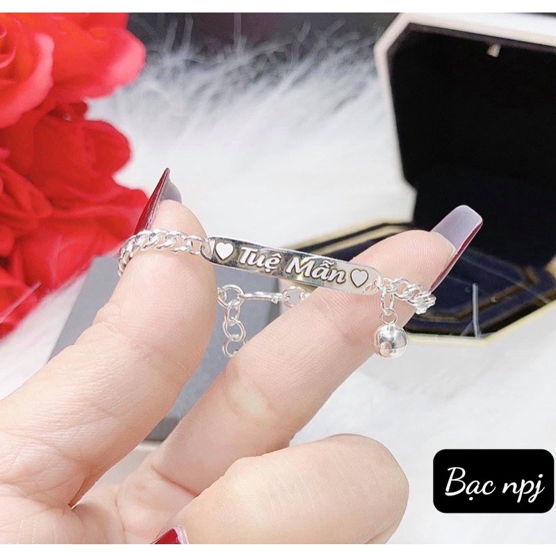 Lắc tay đơn khắc bảng tên BNP bạc ta , dày dặn cho bé