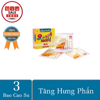 Bao cao su có gai nóng ấm cảm giác hưng phấn Okamoto Dot Hot 3 cái