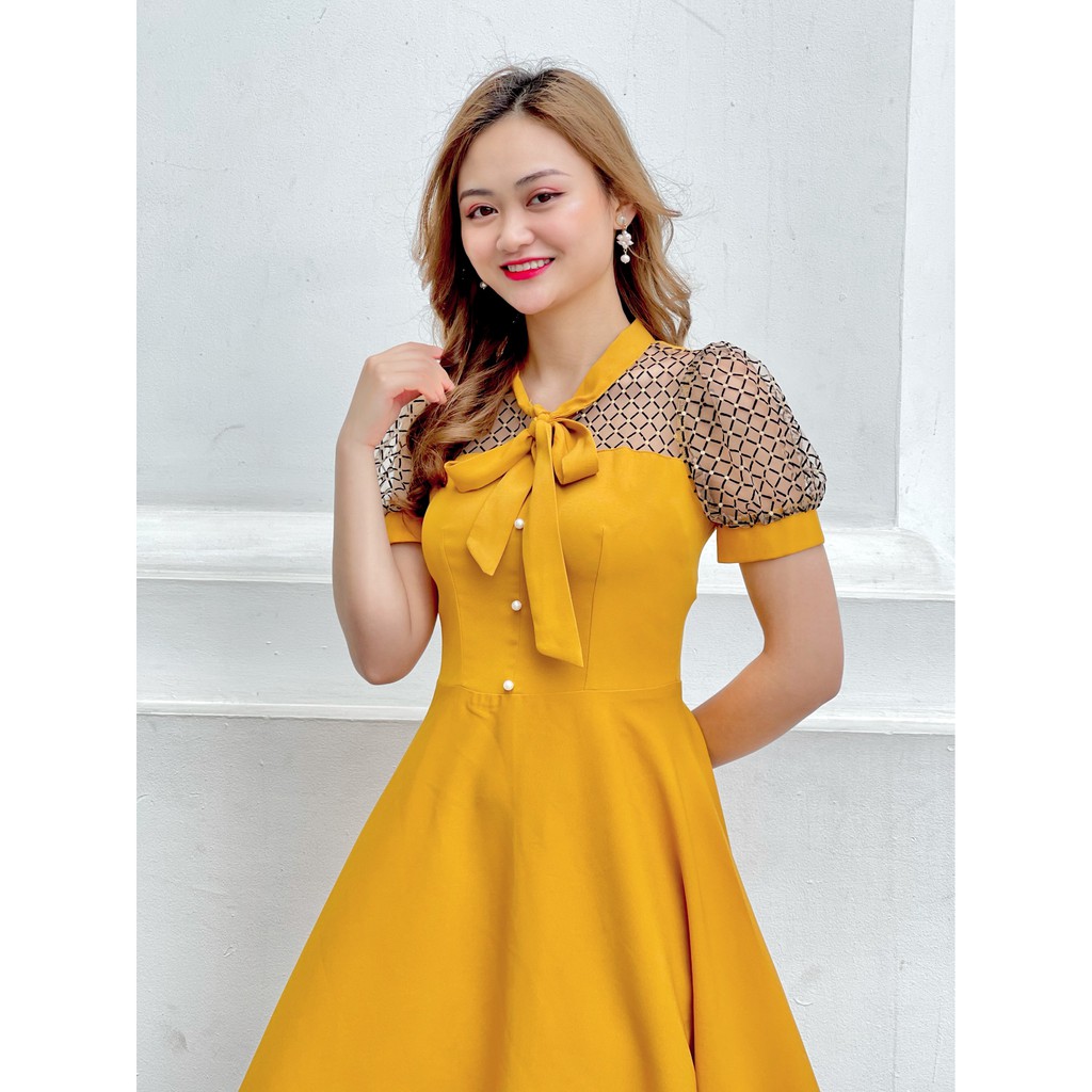 Đầm dự tiệc dáng xòe phối tay ren Cát hàn cao cấp Emvy- K48 | BigBuy360 - bigbuy360.vn