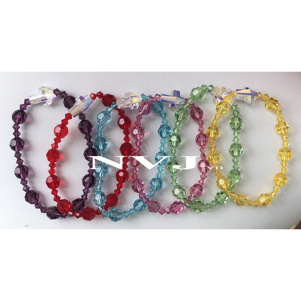 Vòng tay chuỗi mân côi pha lê Swarovski 10 hạt tròn 5000 8ly cao cấp chính hãng