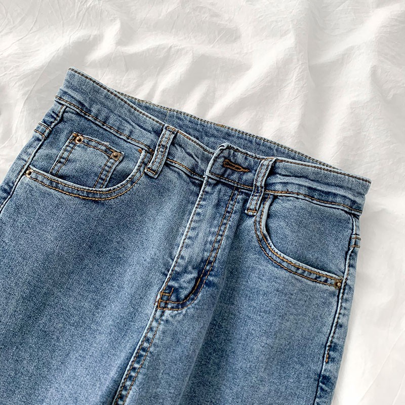 Quần jean nữ xanh gập gấu túi hai bên ulzzang 5095