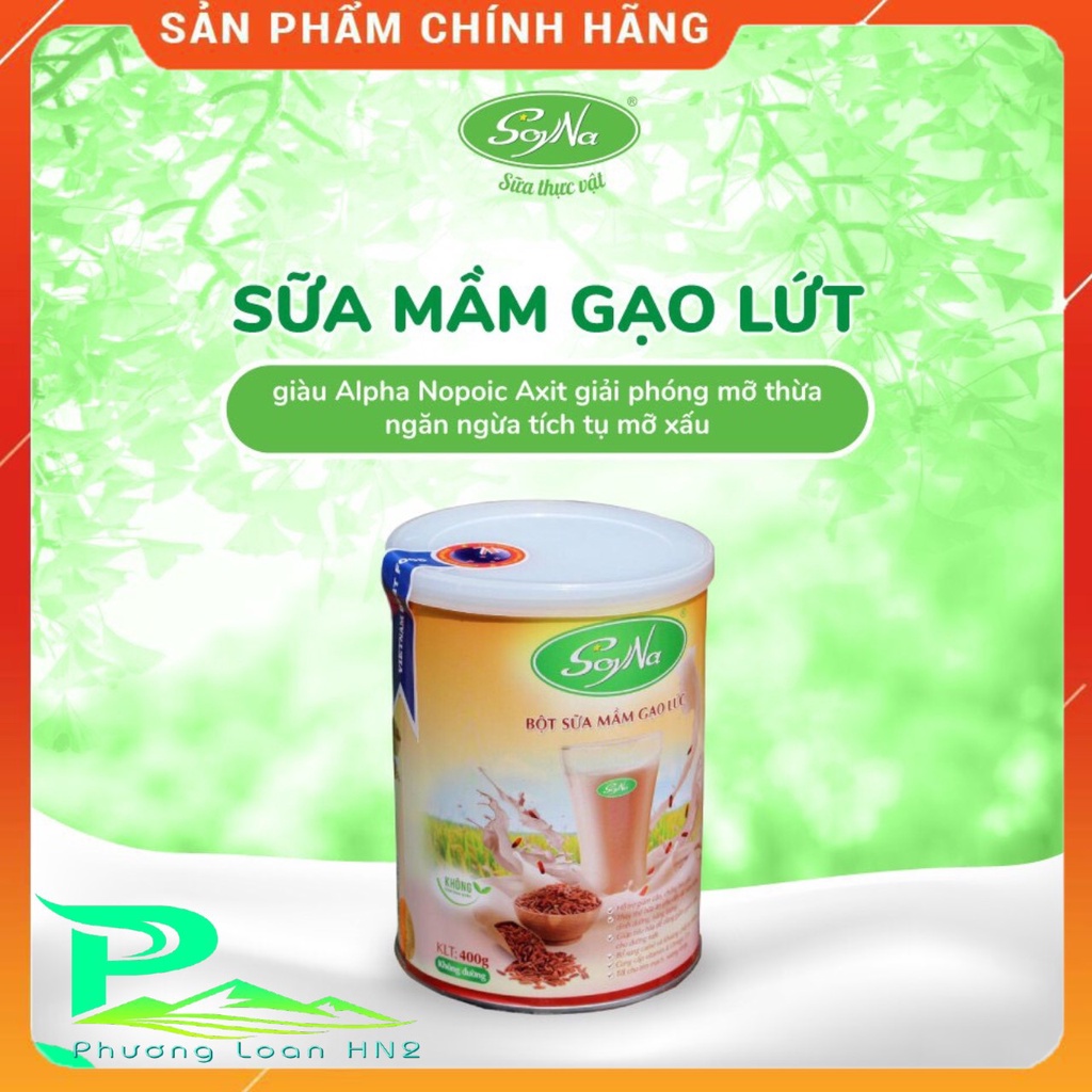 Sữa thực vật mầm gạo lứt cho người tiểu đường, ăn kiêng, giảm câm SoyNa hộp 400g Quà tặng kèm 1 Cốc chống tràn nắp gương