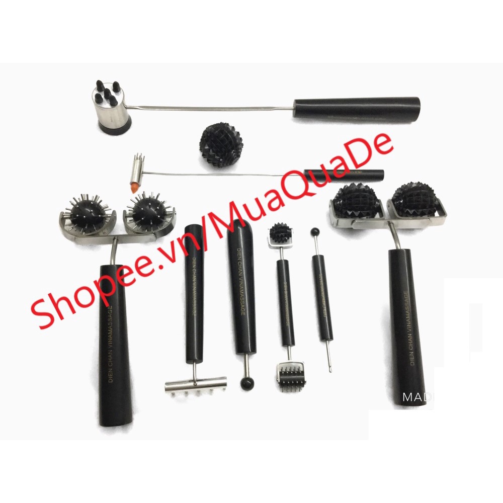 Dụng cụ bấm huyệt diện chẩn bộ 11 ( Cầu đôi gai lớn, búa lớn, búa nhỏ, Chày hạt, Cầu đinh đôi lớn, ...)
