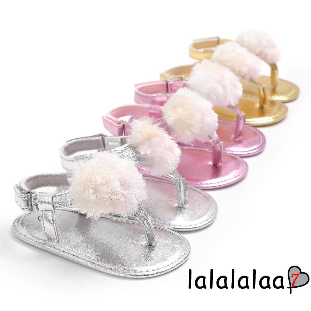 Giày sandal đính bóng lông dễ thương cho bé gái