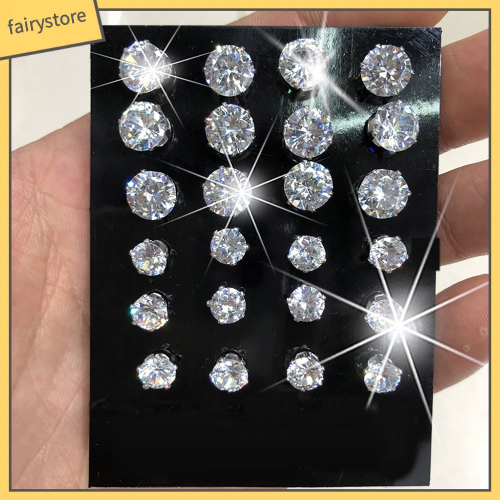 Set 12 đôi bông tai đính đá cubic zirconia