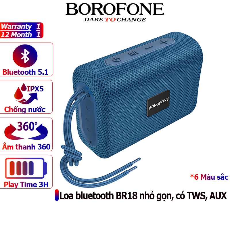 Loa Bluetooth BOROFONE BR18 nhỏ gọn, Bass mạnh mẽ, to rõ, hỗ trợ di động không dây v5.1 - Chính hãng