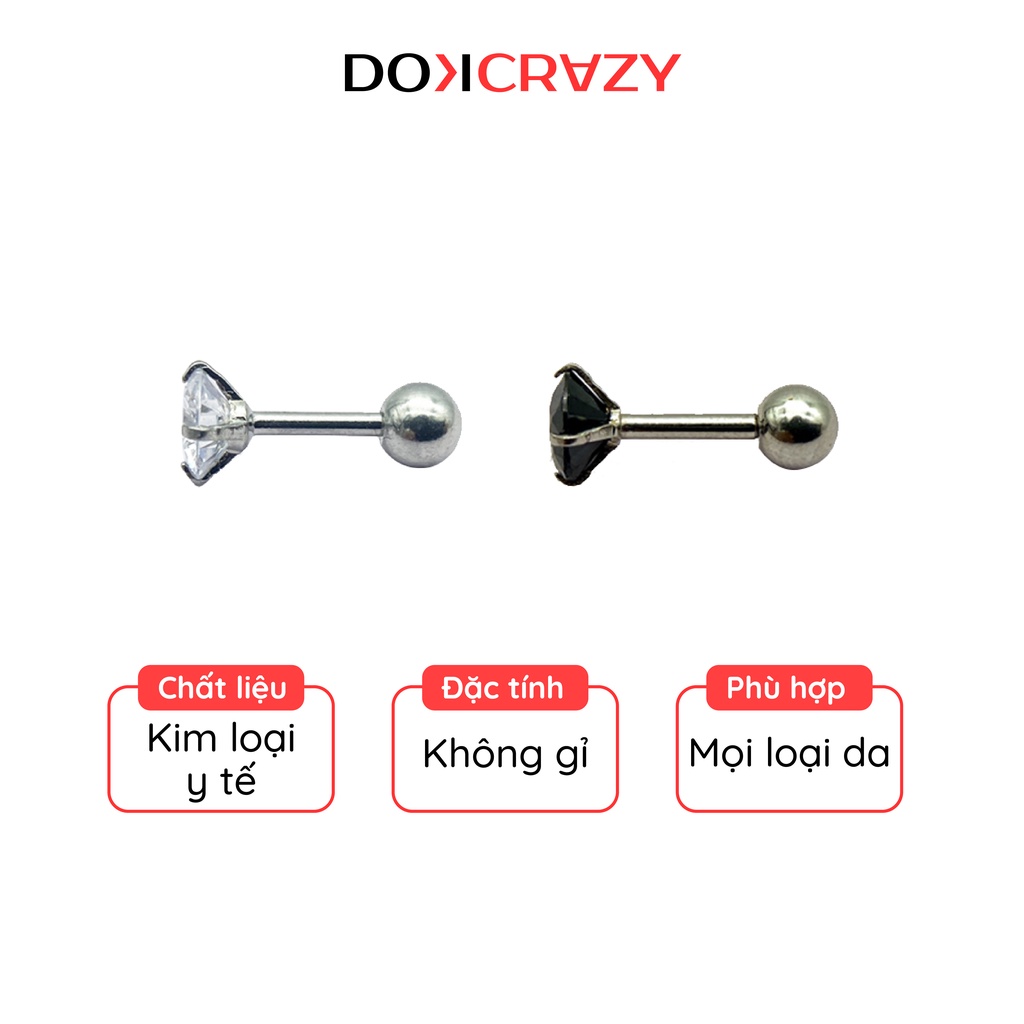 Bông tai nụ đá trắng đen DOKCRAZY unisex nhiều size thời trang