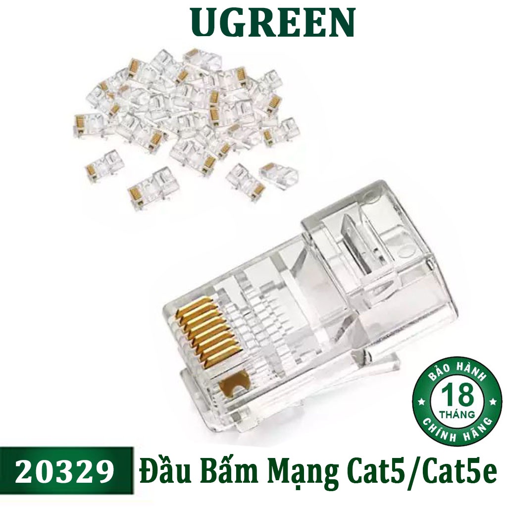 Hạt mạng RJ45 Cat 5e Chính hãng Ugreen 20329 -Túi 10 = cái NW110