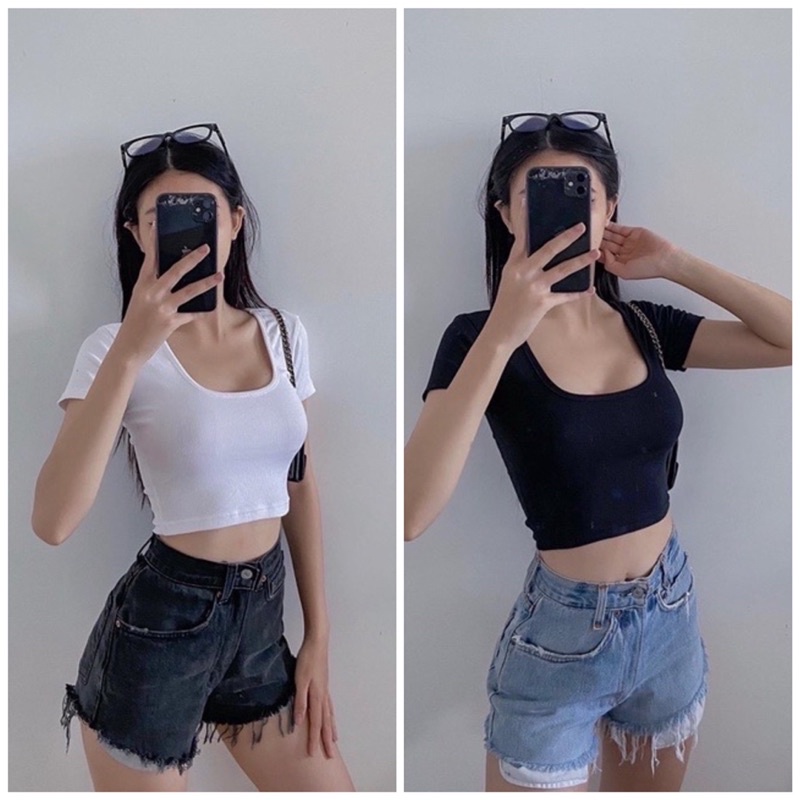 Áo cổ vuông tay ngắn