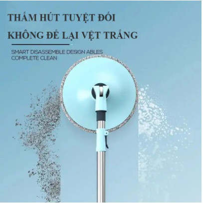 Chổi lau nhà thông minh 360 tự vắt tách riêng nước bẩn - lau cực sạch, vắt cực khô, tặng kèm 2 bông lau