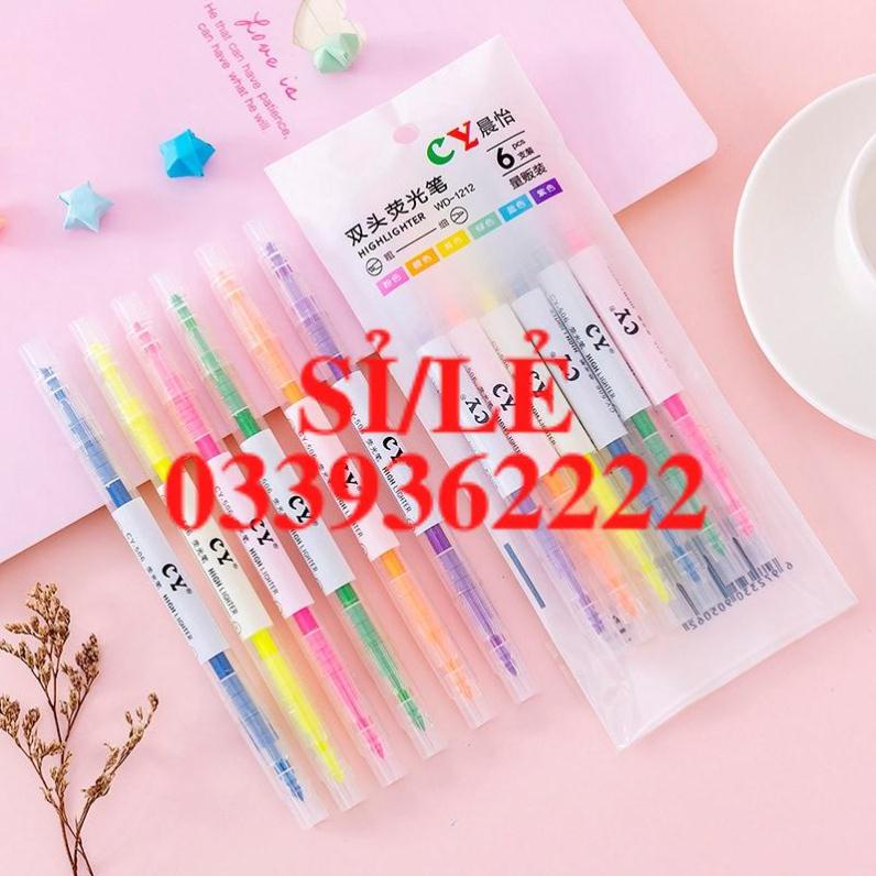 [ HAIANHSHOP ] Set 6 bút dạ quang Highlight hai đầu 2 màu dễ thương Duashop &gt;