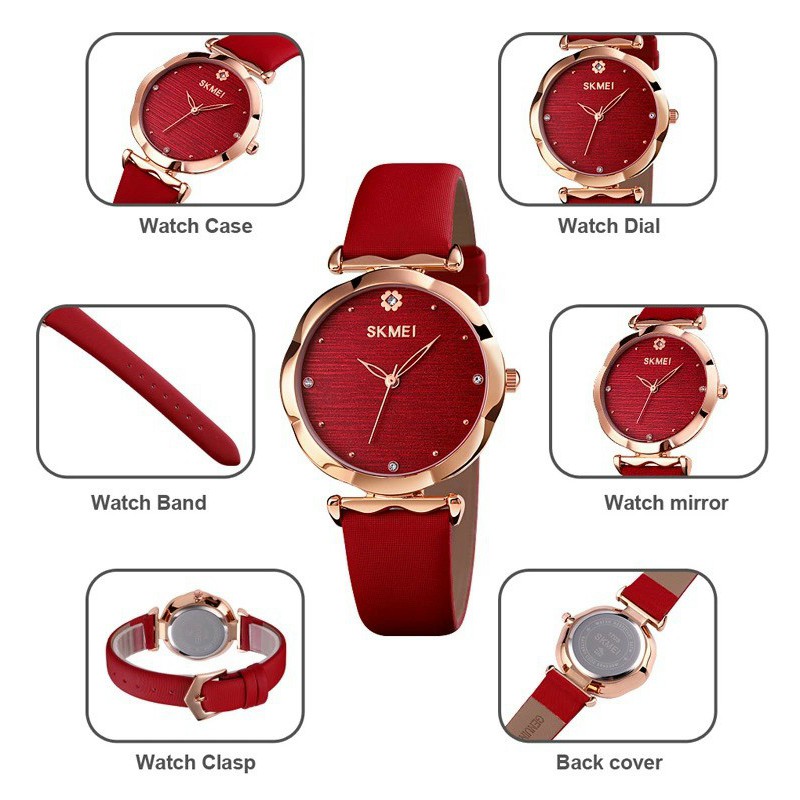 Đồng Hồ Nữ Skmei SK03 Chính Hãng Dây Da Thời Trang Mặt Đính Đá