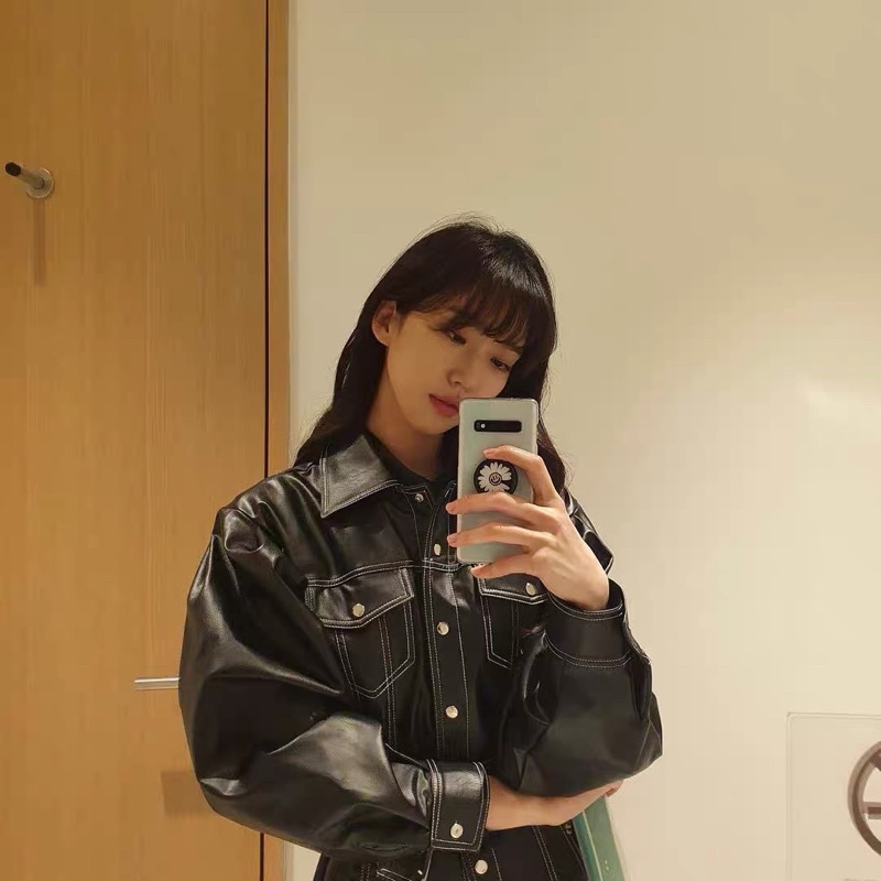 Váy cá tính chất liệu da kẻ viền giống Ju Seok Kyung PENTHOUSE Cuộc chiến thượng lưu kèm ảnh thật