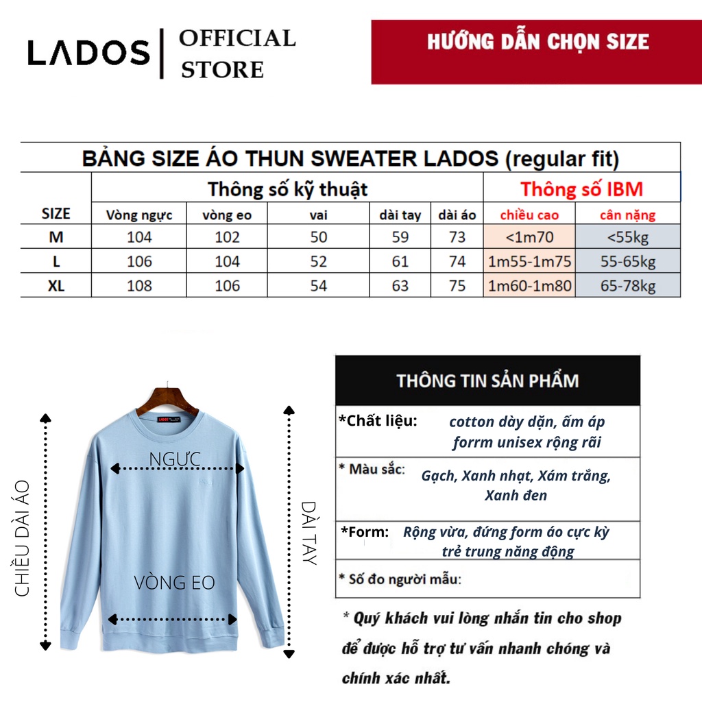 Áo Thun Trơn Tay Dài Nam Form Rộng Lados 9069 - Co giãn tốt, mặc thoải mái, thấm hút mồ hôi tốt | BigBuy360 - bigbuy360.vn
