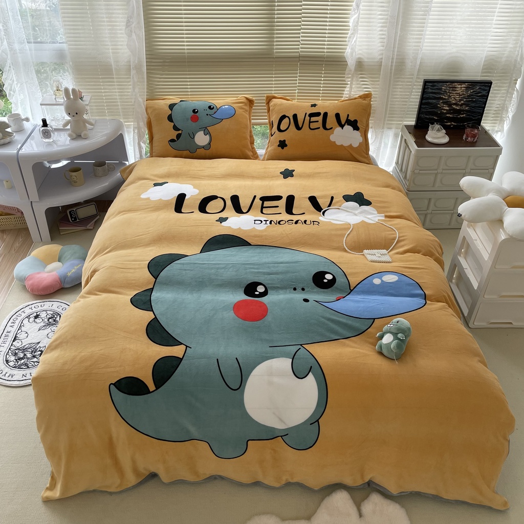 Bộ chăn ga gối nỉ nhung 3D nhập khẩu cao cấp, ga gối nỉ nhung siêu mềm mịn không xù lông miễn phí bo chun