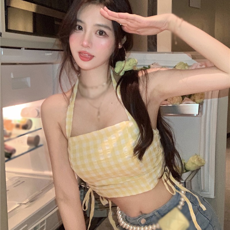 Áo Hai Dây Họa Tiết Caro Thời Trang Quyến Rũ Cho Nữ