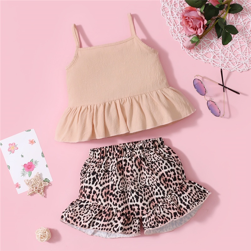 Bộ 2 áo hai dây + chân váy Mikrdoo in họa tiết da báo cho bé 0-18 tháng